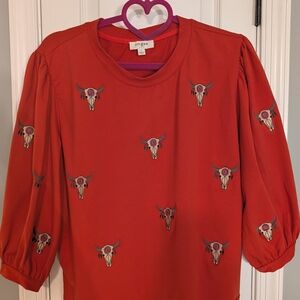 Umgee Red Women's Sweatshirt with Bull Skull Design